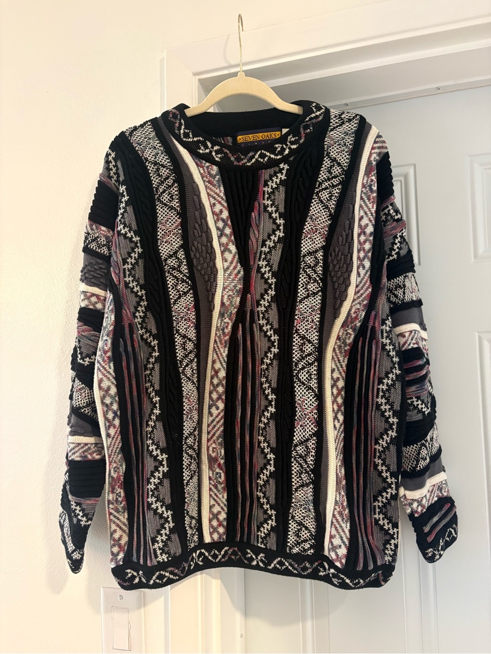 Seven oaks tundra Canada Textured Multi-Stripe Sweater - Black, Cream, Mauve